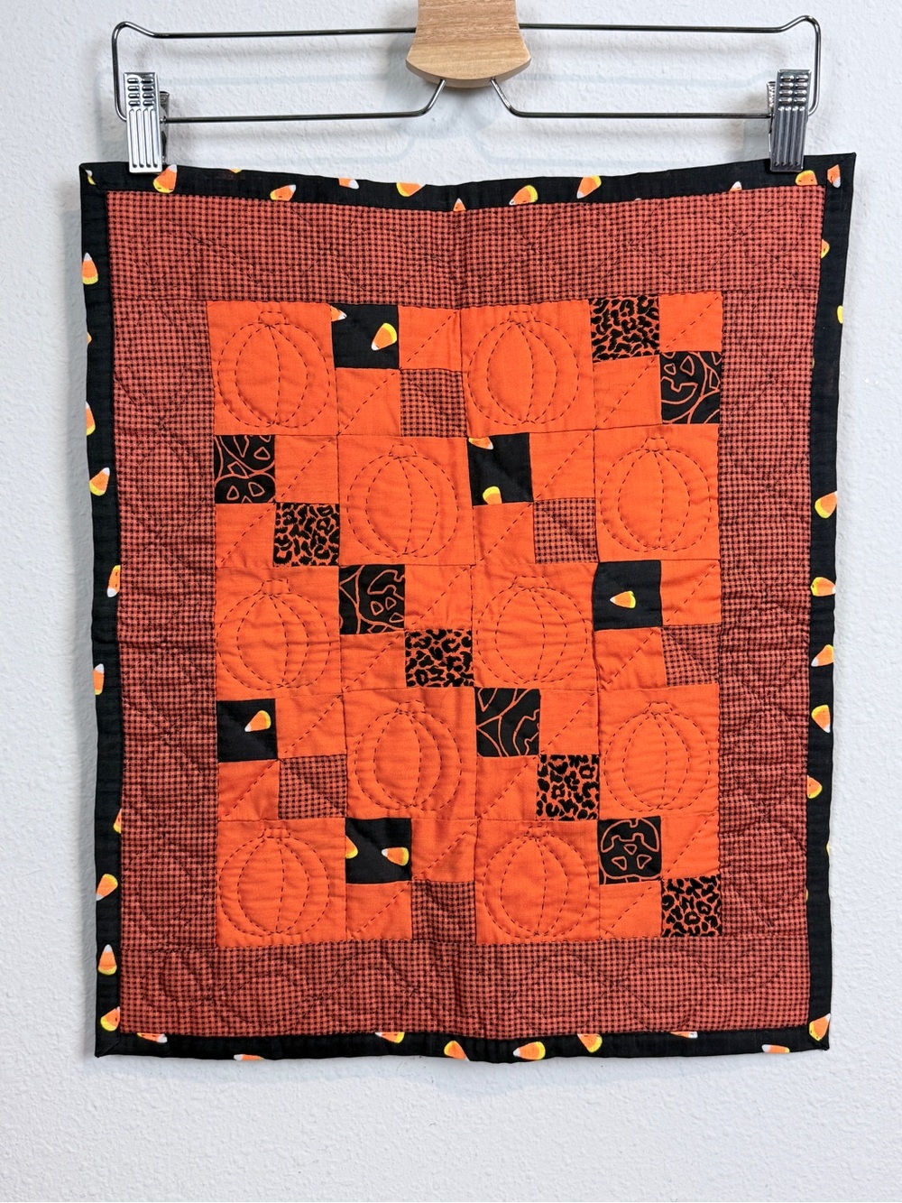 Handmade Orange Pumpkin Halloween Quilted 15x18 Textile Decor